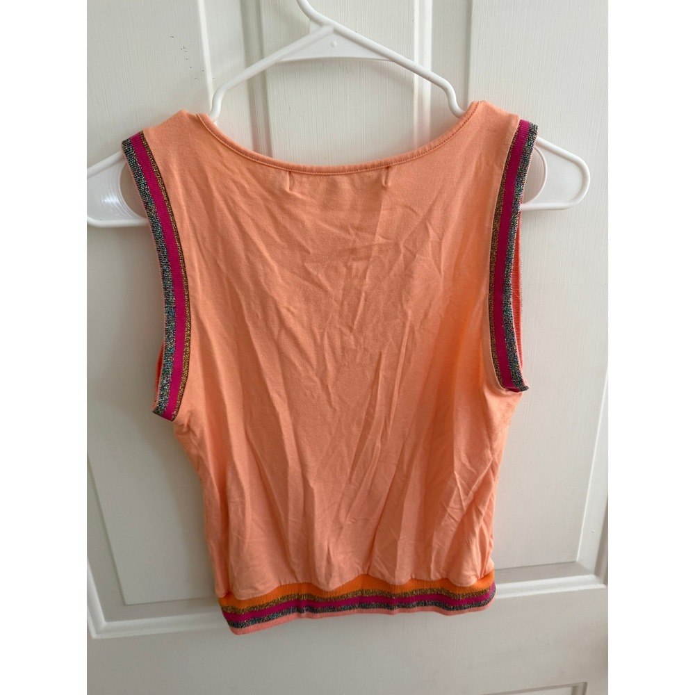 Munthe plus Simonsen Peach Coral Sleeveless Top Metallic Glitter Trim Size 40 - Picture 5 of 6